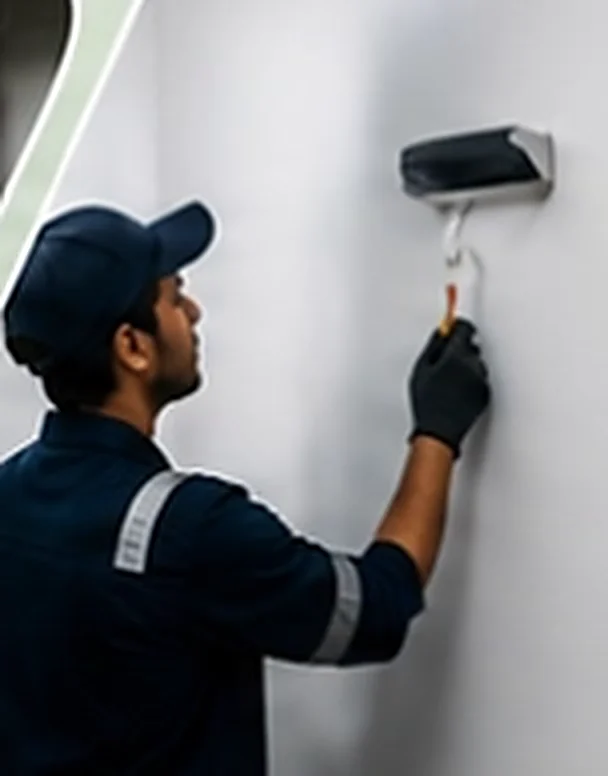 TMC associate rolling fresh paint onto an interior wall during aesthetics upkeep